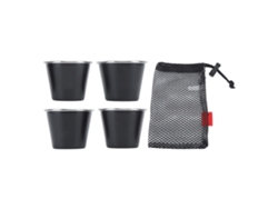 Juego De 4 Tazas Pequeñas Apilables De Metal, Fabricadas En Acero Inoxidable 304, Ideales Para Acampar, Con Bolsa De Malla.