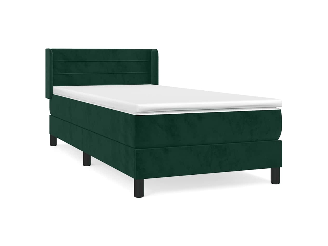 Maison Exclusive - Cama Box Spring Con Colchón Terciopelo Verde Oscuro 90x190 Cm