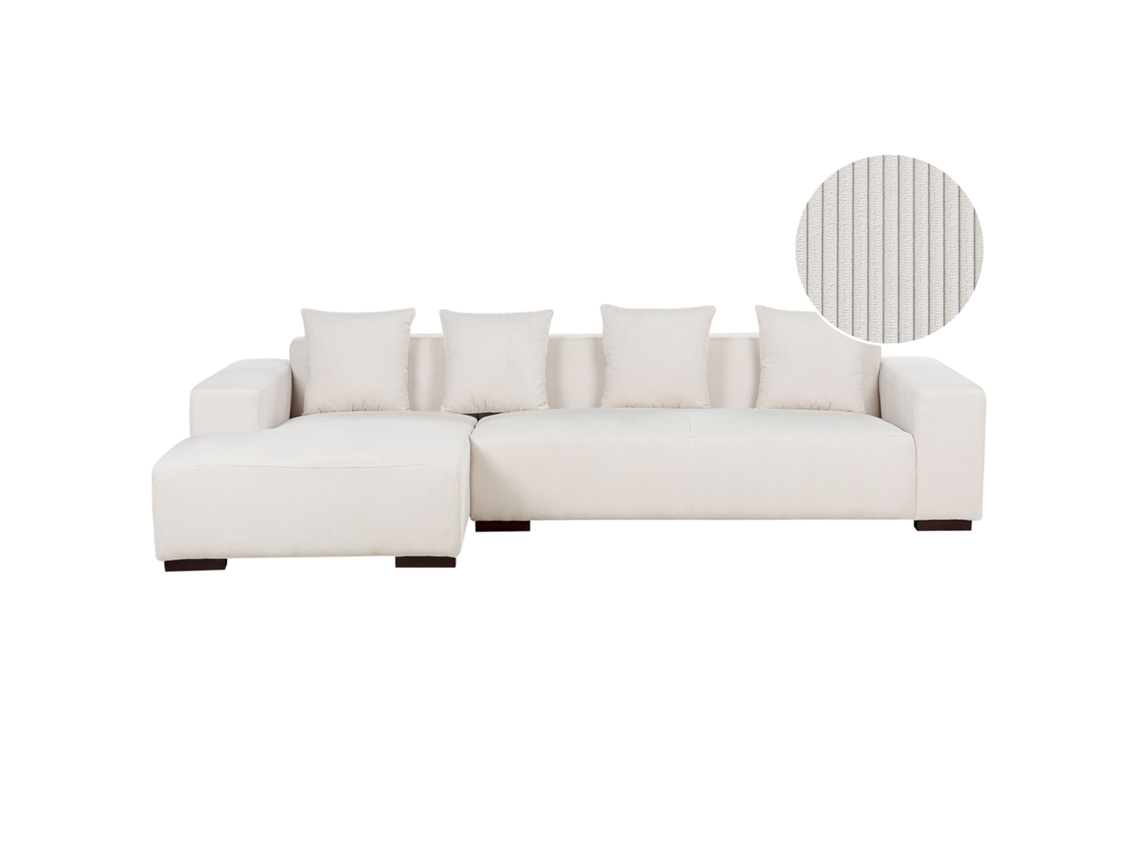 Sofá esquinero BELIANI Lungo de Pana Blanco 285x160x62