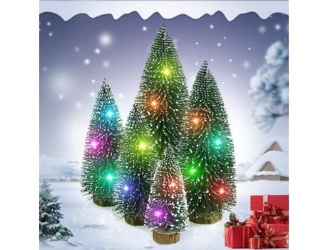 piezas mini árbol de Navidad de cedro, árbol de cepillo para botellas, pequeños árboles artificiales, árboles de mesa con bases de madera y cadena ...