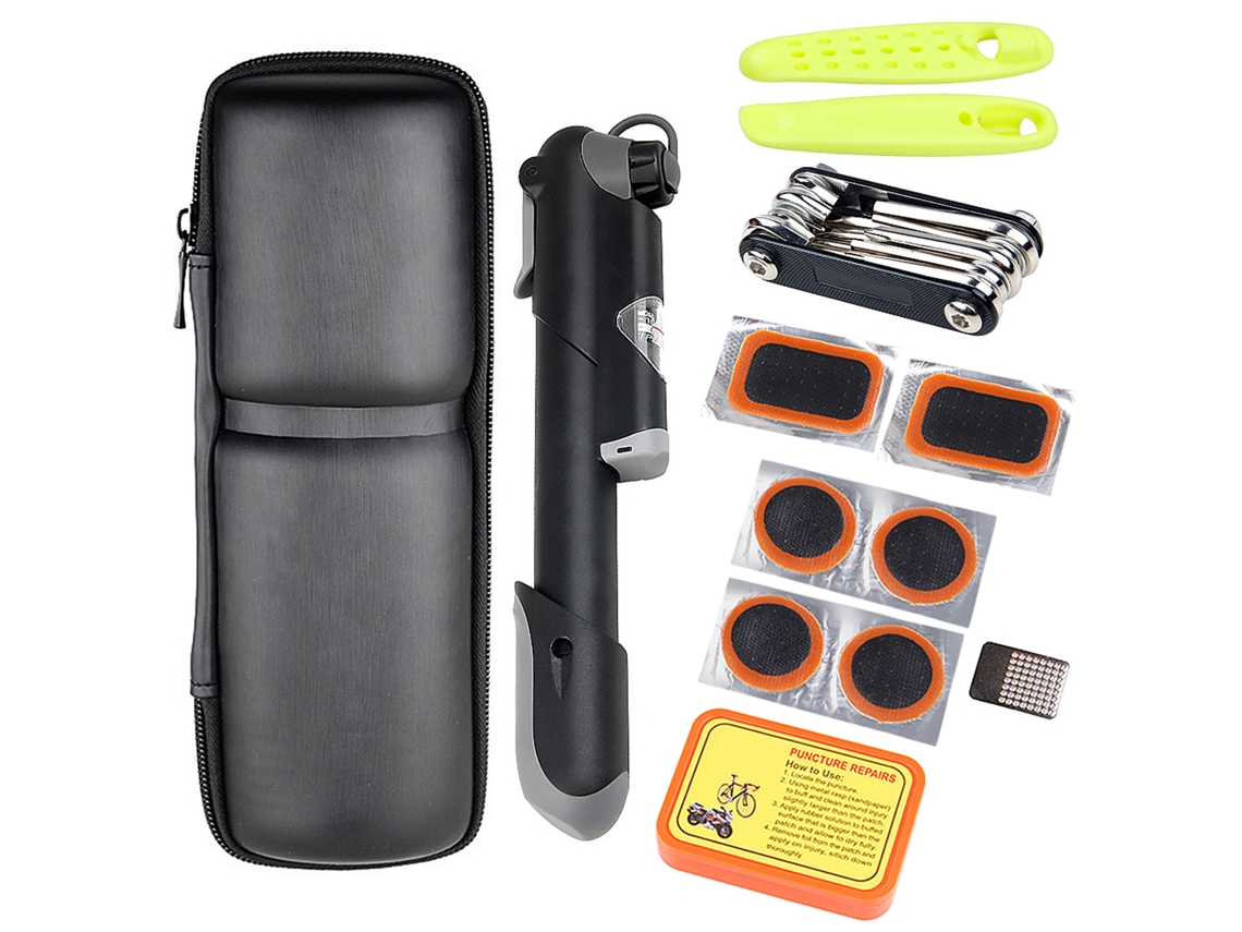 Kit De Reparación De Bicicleta Portátil Con Bomba De Neumáticos Y Herramientas Multifuncionales En Bolsa