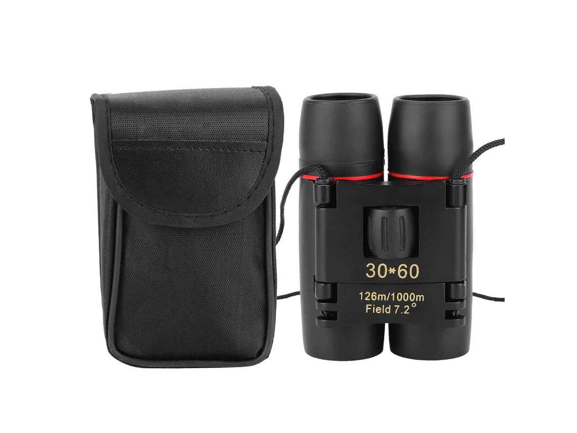 Telescopio de doble tubo con zoom 30x60, portátil y plegable para exteriores, alta definición, revestimiento negro y rojo.