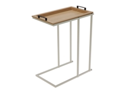 Mesa auxiliar con bandeja extraíble, estructura color crema, 45 x 28 x 59 cm