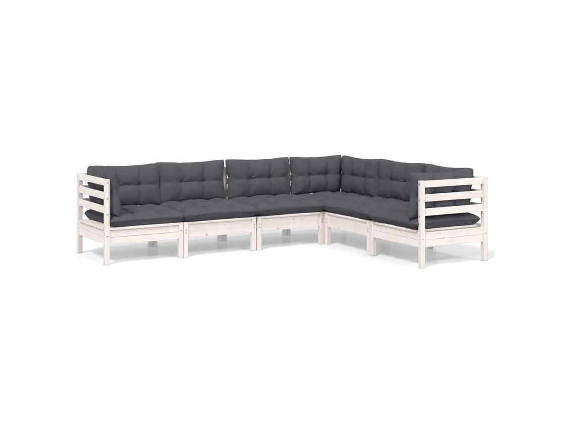 Maison Exclusive - Muebles De Jardín 6 Pzas Y Cojines Blanco Madera Maciza De Pino