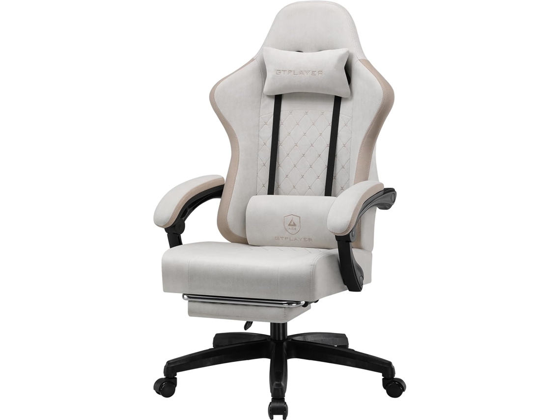 Silla Gaming Gtplayer, Silla De Oficina, Diseño Ergonómico, Asiento Con Muelles Y Reposapiés, Tela, Beige-marrón