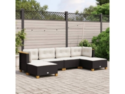 Conjunto de sofá de jardín de 6 piezas con cojines, mimbre sintético negro, DKD Home Decor