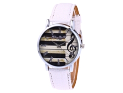 Reloj De Cuarzo Con Correa De Cuero Pu Fashion Dial Redondo Para Mujer Y Hombre Blanco