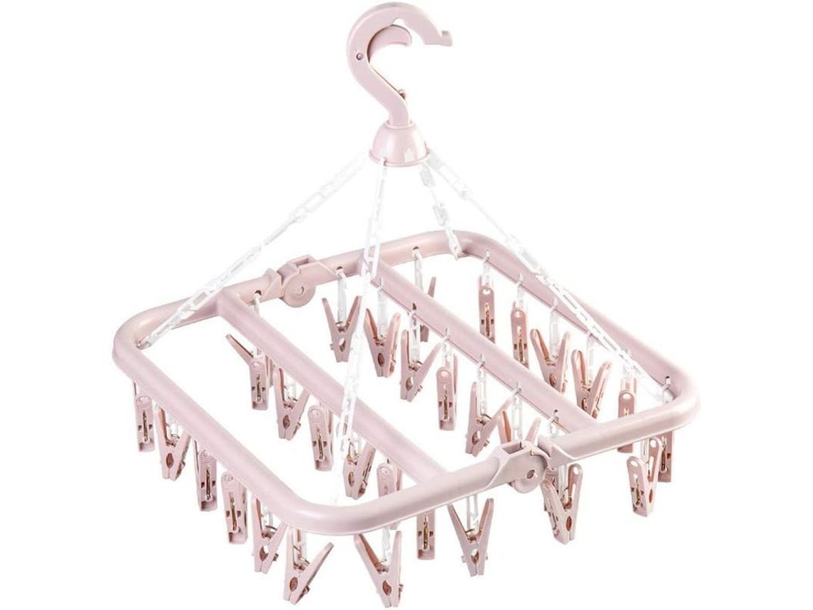 2026-soporte De Secado Plegable Con 34 Pinzas Para Ropa Interior, Calcetines Y Lencería Rosa