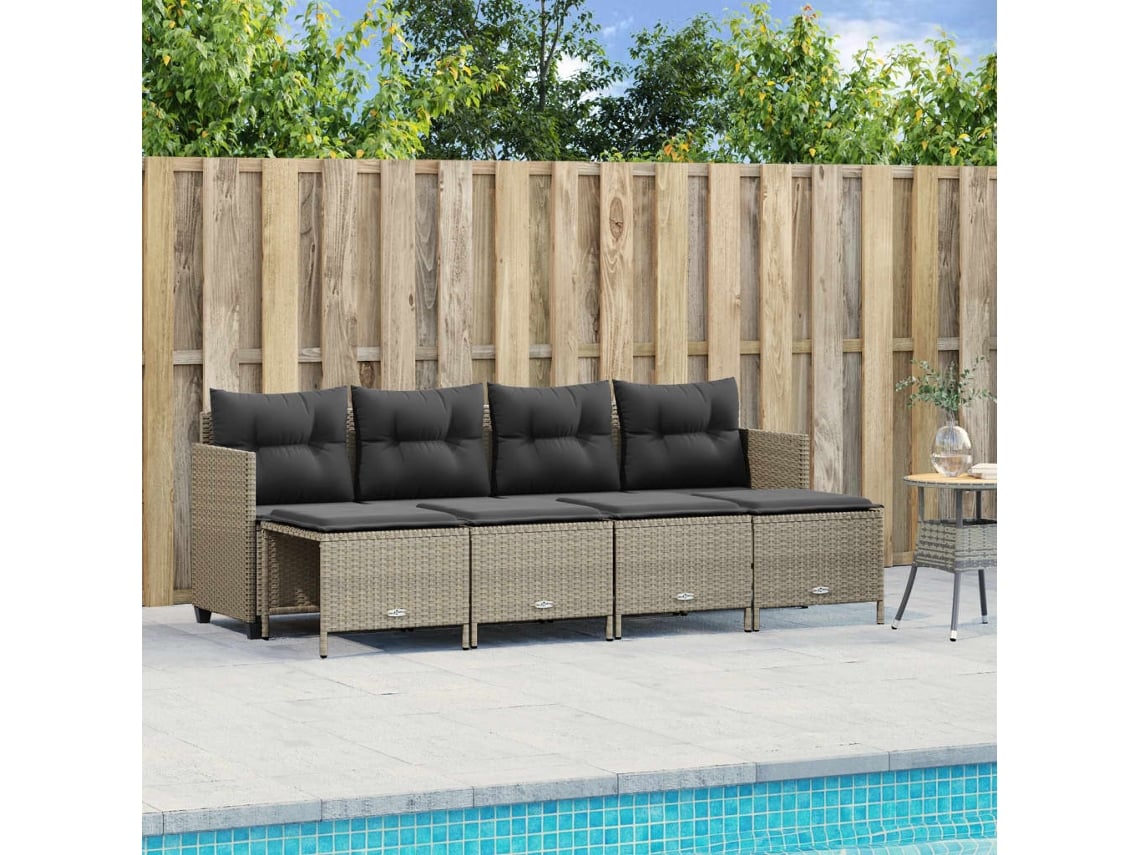 Conjunto de piezas. Sofás Jardim C/ Almofadões Vime Pe Cinzento Claro Dkd Home Decor
