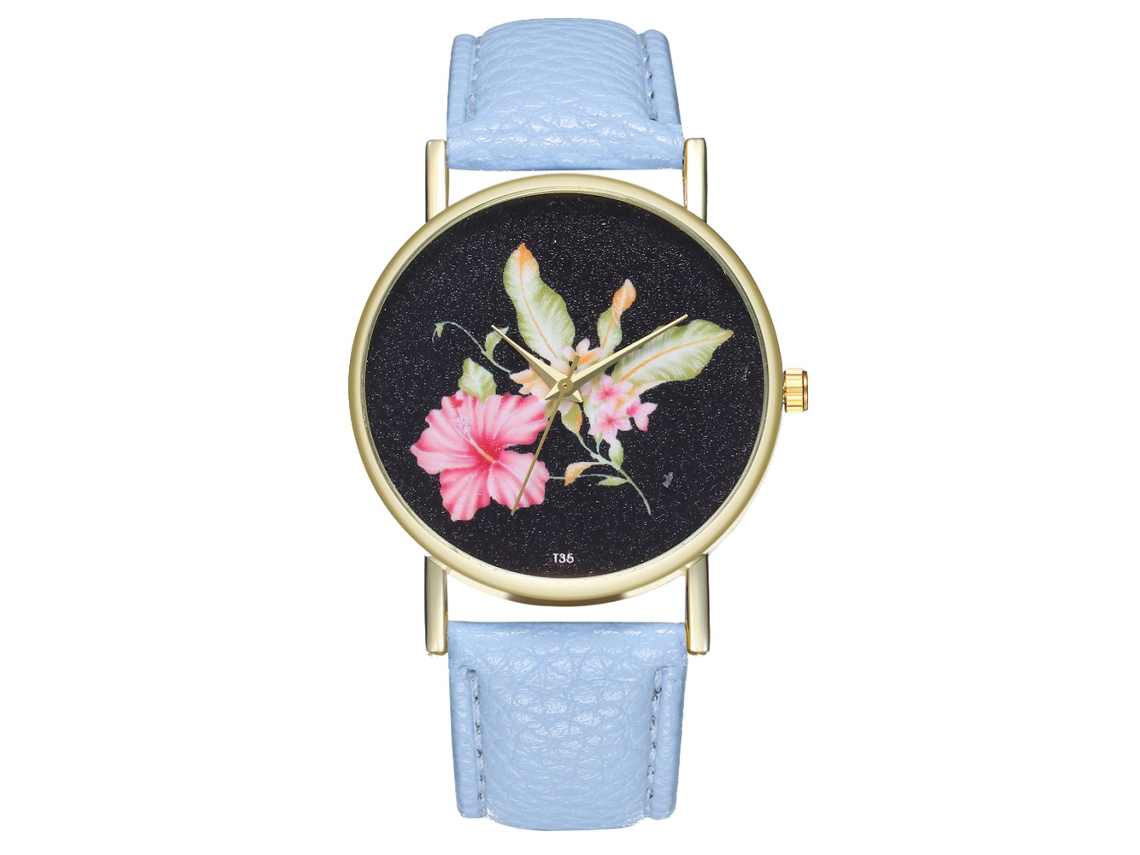 Reloj Analógico De Cuarzo Para Hombre Y Mujer De Cuero Pu Moda Ocio Azul Claro
