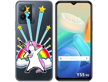 Carcasa para Vivo Y55 5G TUMUNDOSMARTPHONE Dibujos Transparente Unicornio Multicolor