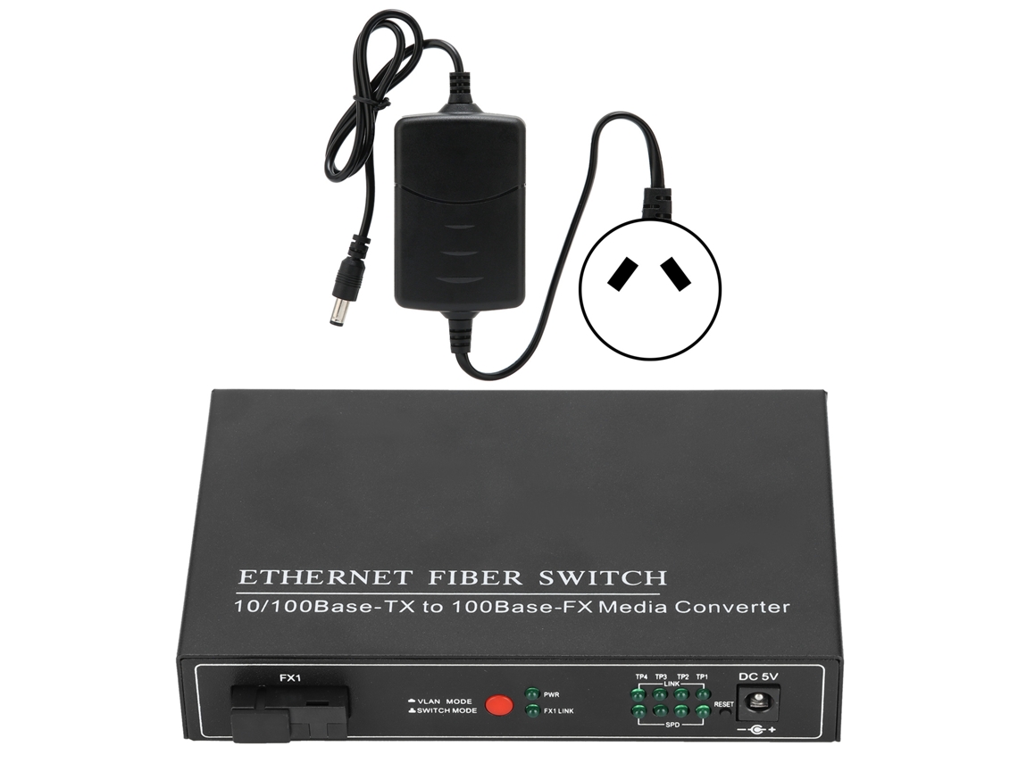 Transceptor De Fibra Óptica (100m 1 Fibra 4 Puertos Ethernet, Fibra Monomodo Monofibra)