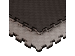 Tatami Puzzle 4 PIEZAS (4m² )Esterilla Goma Espuma Tatami Suelo para Gimnasio Ideal Artes Marciales 1m x 1m x 4cm Superficie 5 líneas Gris/Negro Reversible