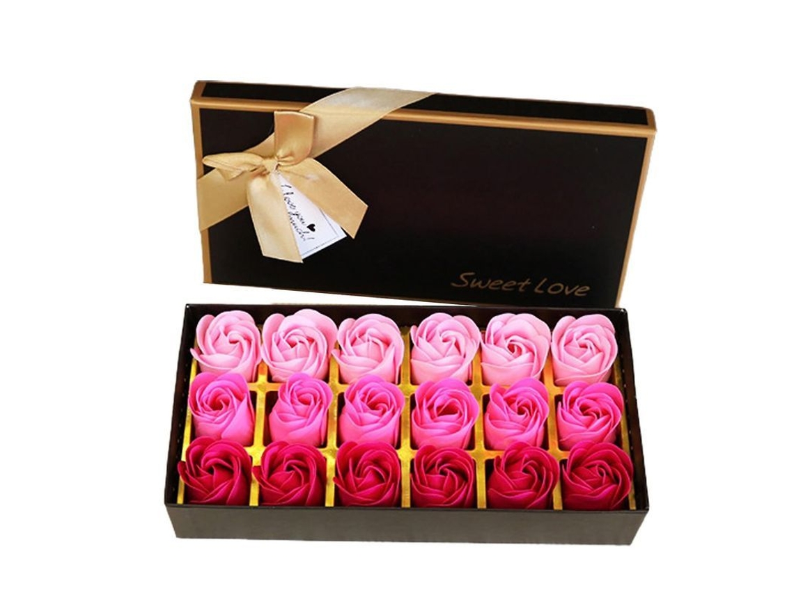 Jabón De Flor De Rosa (18 Unidades/caja), Textura Delicada, Aroma Floral, Regalo Para El Baño, Rosa.