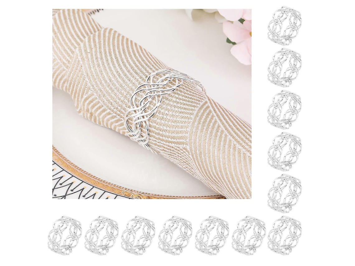 Omni-12 Anillos De Servilletas Metálicos Entrelazados, Diseño Elegante En Plata Para Mesa, Fiesta Y Regalo