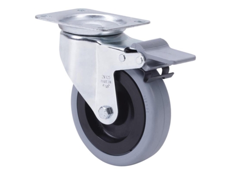 Rueda giratora placa freno 10zvlfd100cp-pgasb poliamix-goma gris eje bolas ALEX