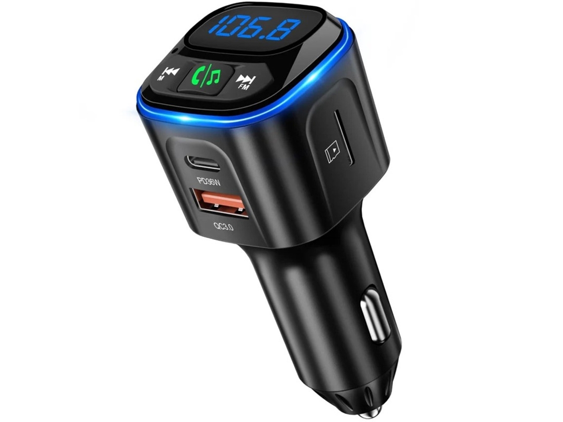 Transmissor Fm Bluetooth 5.3 Pd36w E Qc18w, Hifi Bass, Display Led, Disco U/cartão Tf Yizhood (preto)