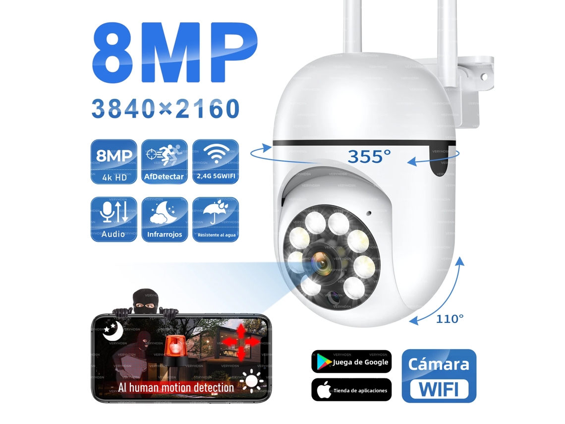 Cámara Ip Inalámbrica Para Exteriores De 8 Mp Con Control De Voz Bidireccional Y Visión Nocturna En Color Ia.