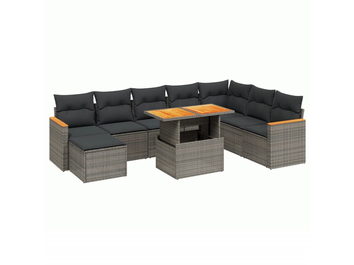 Conjunto 9 de muebles de jardín VIDAXL y cojines ratán sintético gris