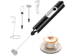 Espumador de leche, batidora eléctrica con tres velocidades ajustables, ideal para café, capuchino, chocolate caliente y huevos (negros) Cuich