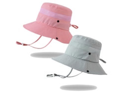 Sombrero de sol para niños de 2 piezas, ala ancha plegable con protección UV y cordón para playa y pesca.