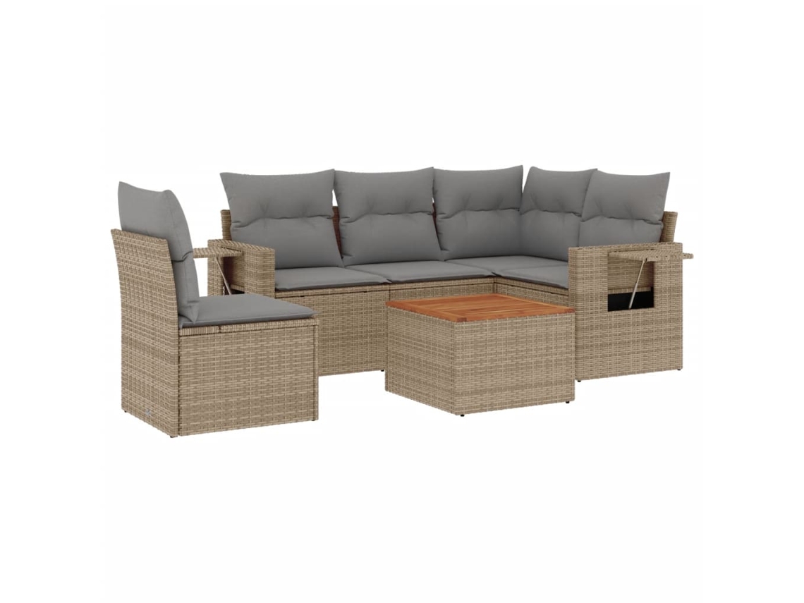 Conjunto 6 de sofás jardín con cojines VIDAXL ratán sintético beige