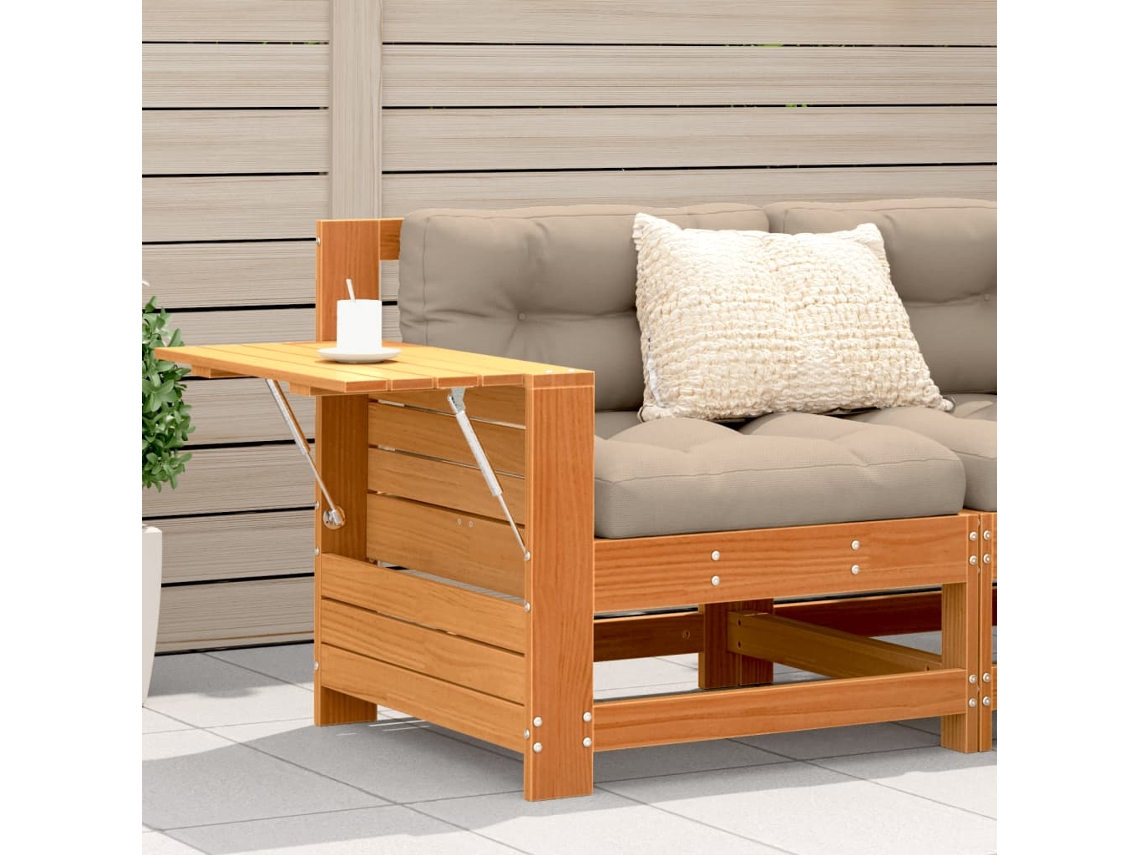 Sofá de jardín con reposabrazos/mesa de apoyo de pino macizo marrón miel Lovely Home