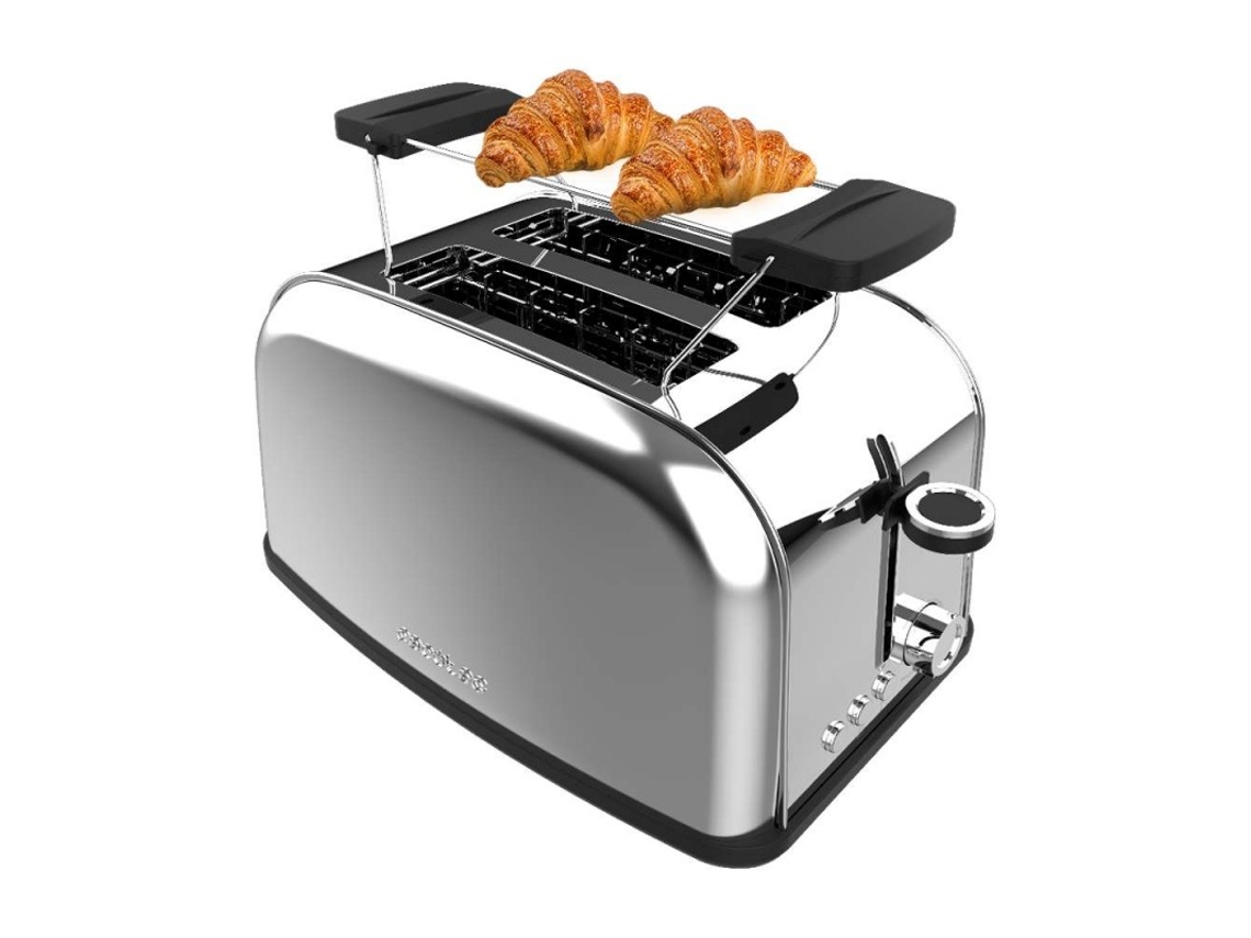 Cecotec Tostador Vertical Toastin' Time 850 Inox, 850w, Doble Ranura Larga Y Ranura Ancha 3,8cm, Varillas Superiores