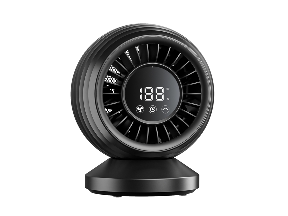 Ventilador recargable (negro, 4000 mAh) con pantalla digital, función de circulación de aire y puerto USB.