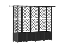 Vidaxl Cama Elevada Con Trellis Y Techo Negro 203 X 40 X 138 Cm Pp
