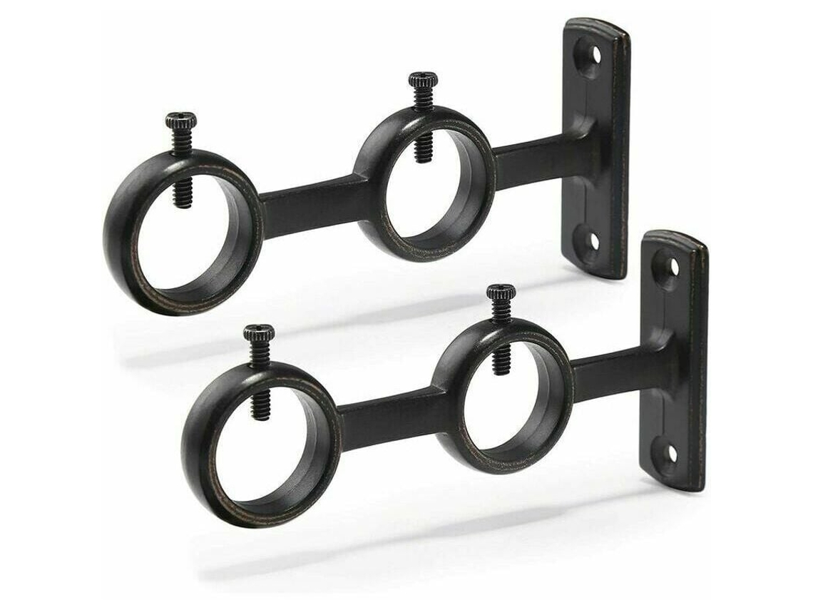 Juego de 2 soportes de cortina de doble barra para salón o dormitorio (negro) NEVEANCE