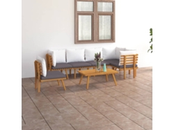 Conjunto de jardín de 7 piezas con cojines de acacia maciza DKD Home Decor
