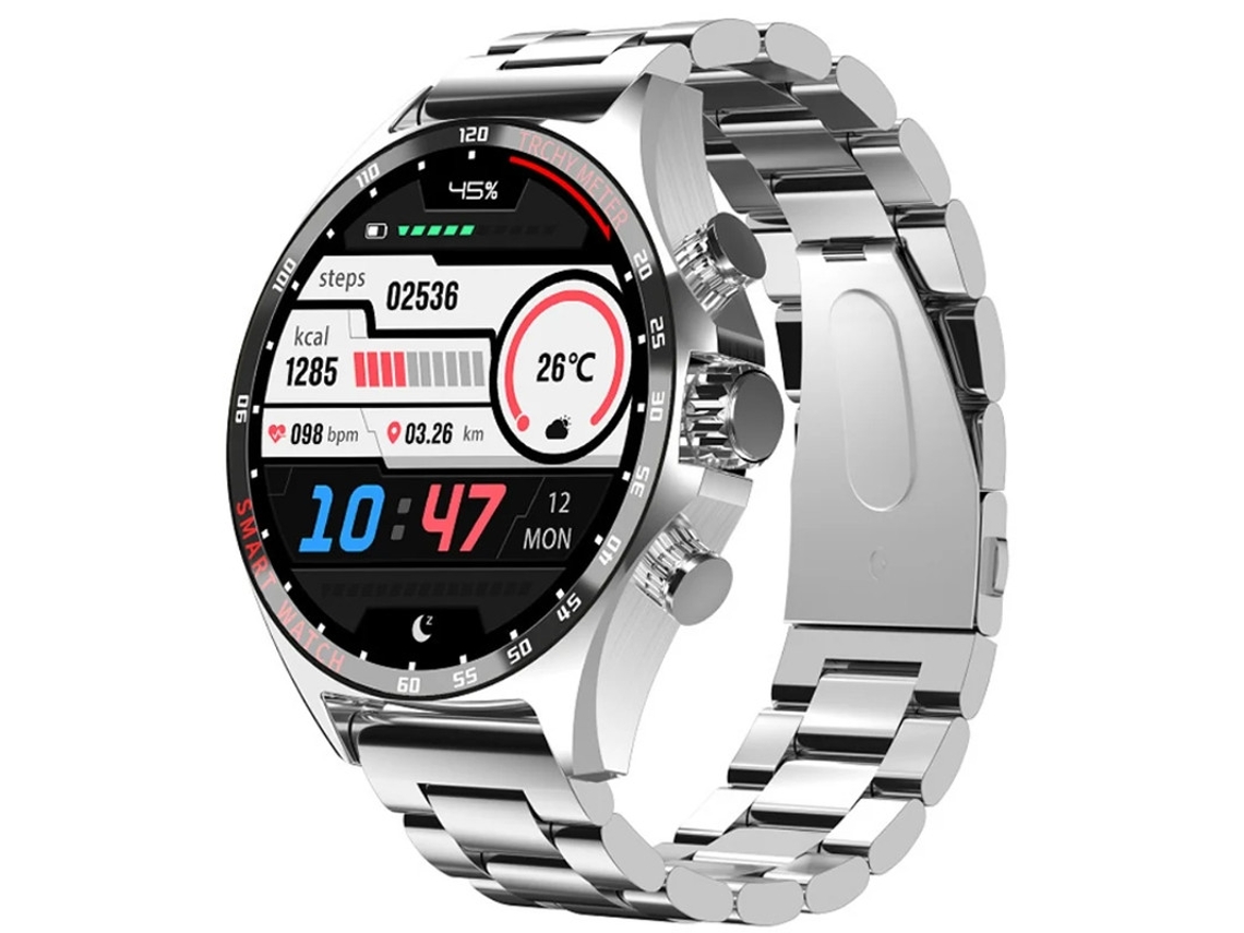 Reloj inteligente con llamadas Bluetooth, monitorización de salud, función SOS y reproducción de música, color plateado. Bestvite