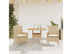 3 Pcs Conjunto Jantar Jardim C/ Almofadões Vime Pe/ Acácia Beige Dkd Decoración Del Hogar
