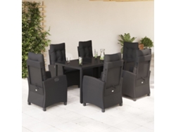 Juego de comedor de jardín de 7 piezas con cojines de mimbre negros de DKD Home Decor