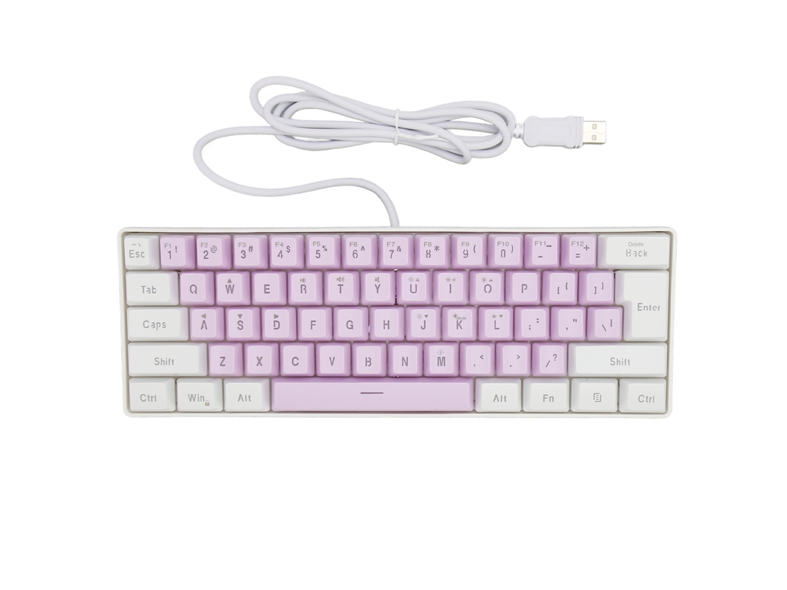Teclado Gamer Usb 61 Teclas Com Iluminação Rgb 6 Modos Layout Compacto Fio Branco Roxo