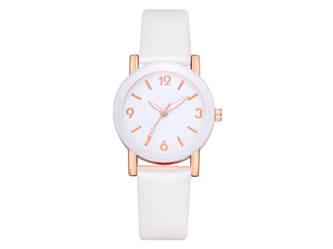 Reloj De Pulsera De Aleación Con Correa De Piel Sintética, Movimiento De Cuarzo Moderno, Esfera Redonda Blanca.