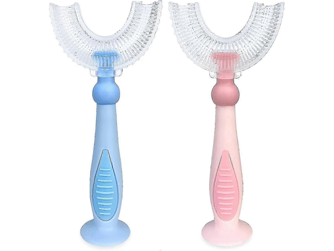 Kit con 2 cepillos de dientes infantiles en forma de U, cepillo de entrenamiento manual, silicona suave, grado alimenticio A, GOKOCO