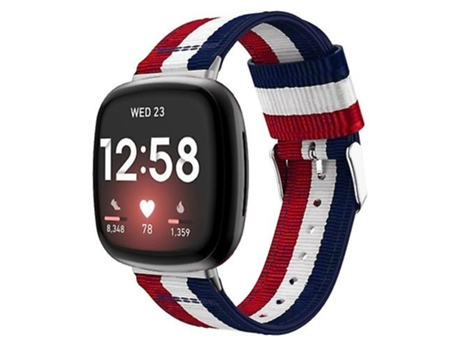 Correa De Reloj Inteligente Para Fitbit Versa 4 / Sense 2 Correa De Reloj De Nailon Con Rayas Rojas, Blancas Y Azules Universales VENISYMLIS