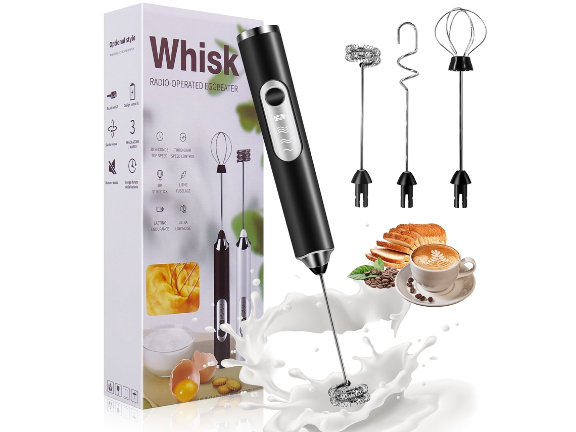 Espumador de leche portátil recargable por USB con batidor y espumador de 3 cabezales Siurn