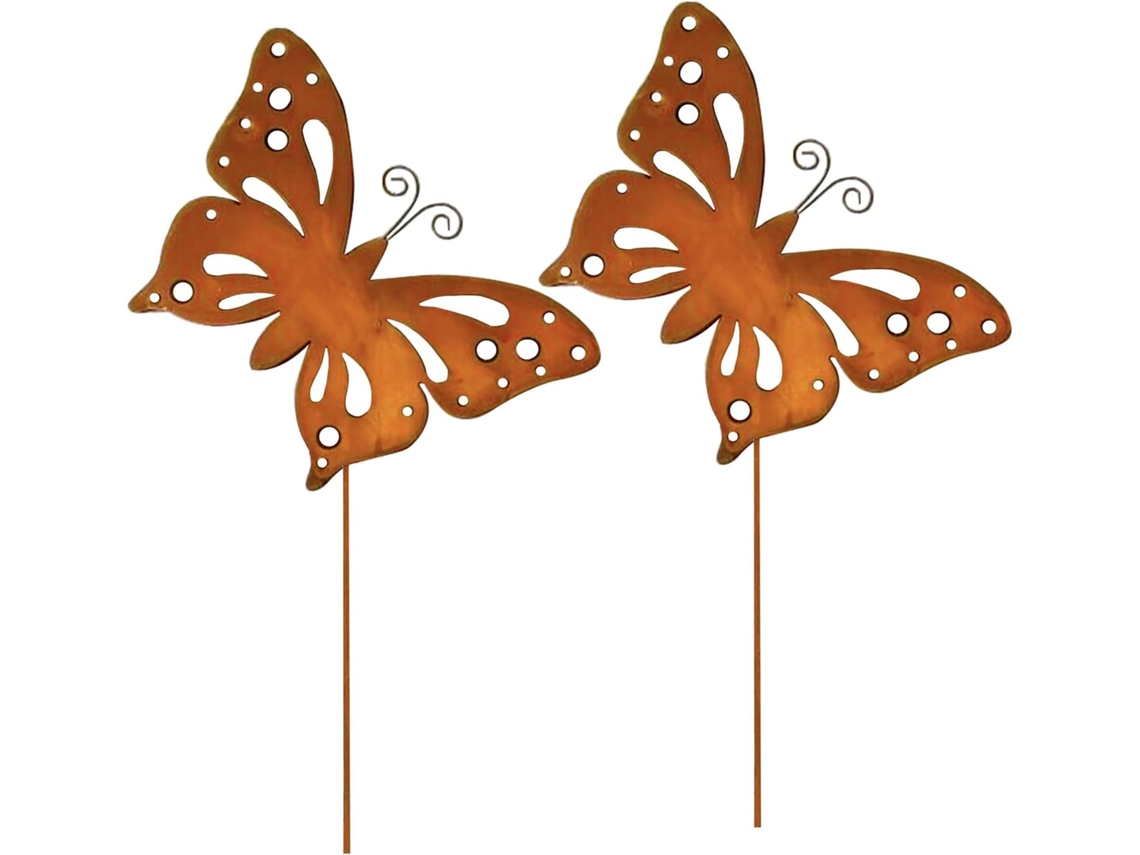 Líneas De Jardín, 2 Mariposas De Metal Oxidadas