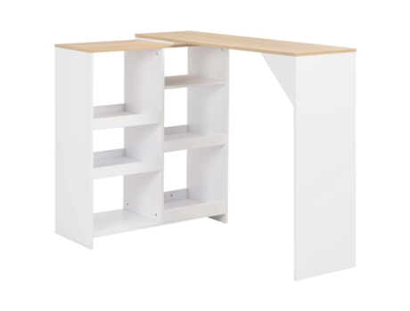 MAISON EXCLUSIVE Mesa de bar con estantería móvil blanca 138x39x110 cm