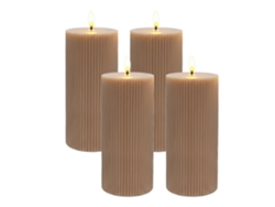 Velas Led Relaxdays, Set 4, 18 X 7,5 Cm, Llama Parpadeante, Cera Real, Ranuras, Sin Llama, Mocha-mousse