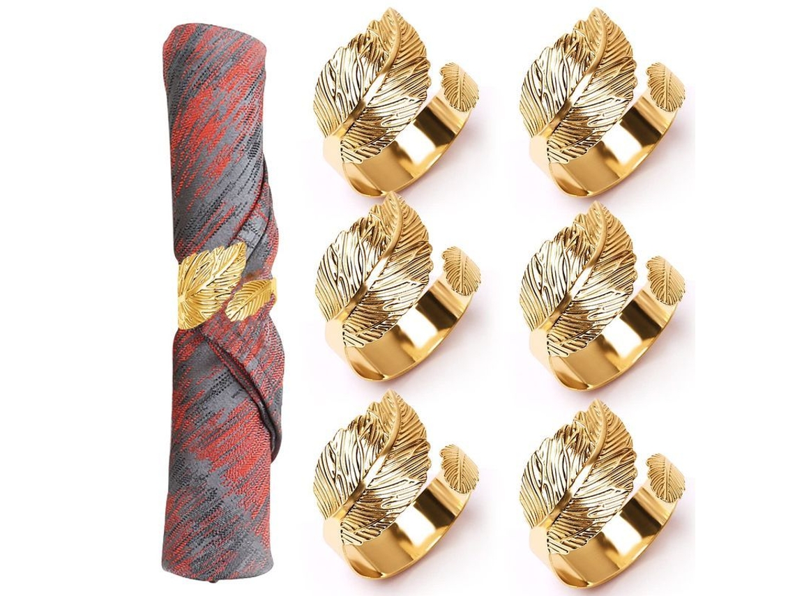 Juego De 6 Servilleteros Con Diseño De Hojas De Oro, Accesorios Decorativos Para La Mesa.