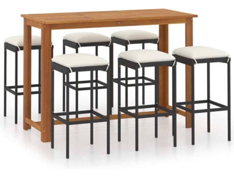 Conjunto 7 Conjunto de bar para jardín VIDAXL con cojines negro