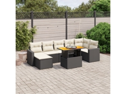 Conjunto de 8 sofás de jardín con cojines de mimbre sintético negro, Dkd Home Decor