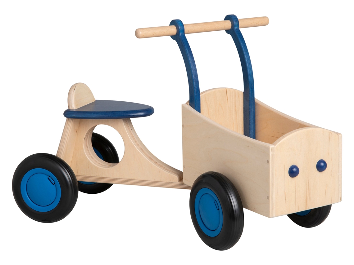Bicicleta de carga de madera Van Dijk Toys para niños a partir de 1 año, color azul pertina (calidad para guardería)