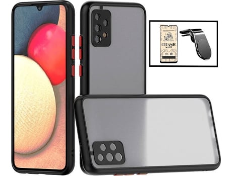 Kit Funda Antichoque, Cristal Templado CeramicGlass Full Cover y Soporte Magnético L Safe Driving Coche Samsung Galaxy A52s 5G PHONECARE Negro