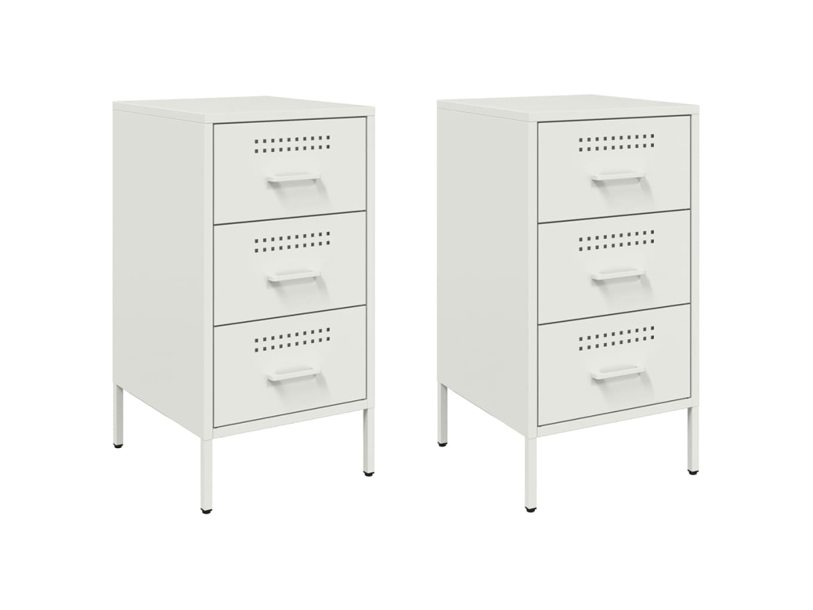 Maison Exclusive - Mesitas De Noche 2 Unidades Acero Blanco 36x39x68 Cm