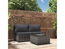 Conjunto de jardín de 3 piezas con cojines, ratán gris, DKD Home Decor